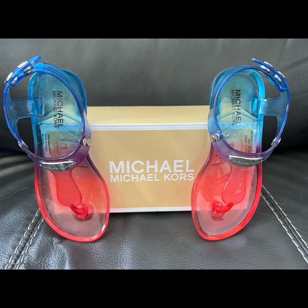 Michael Kors Toddler Blue/Red jelly sandals. Size 9